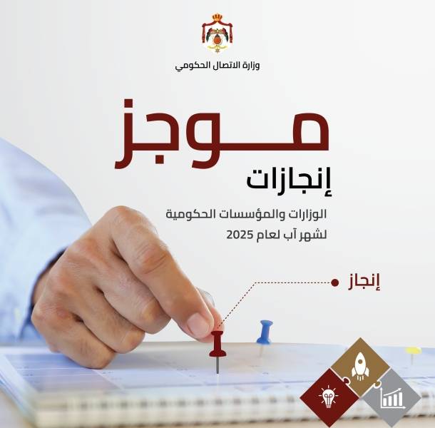 الاتصال الحكومي تنشر موجز إنجازات الوزارات والمؤسسات الحكومية خلال آب الماضي